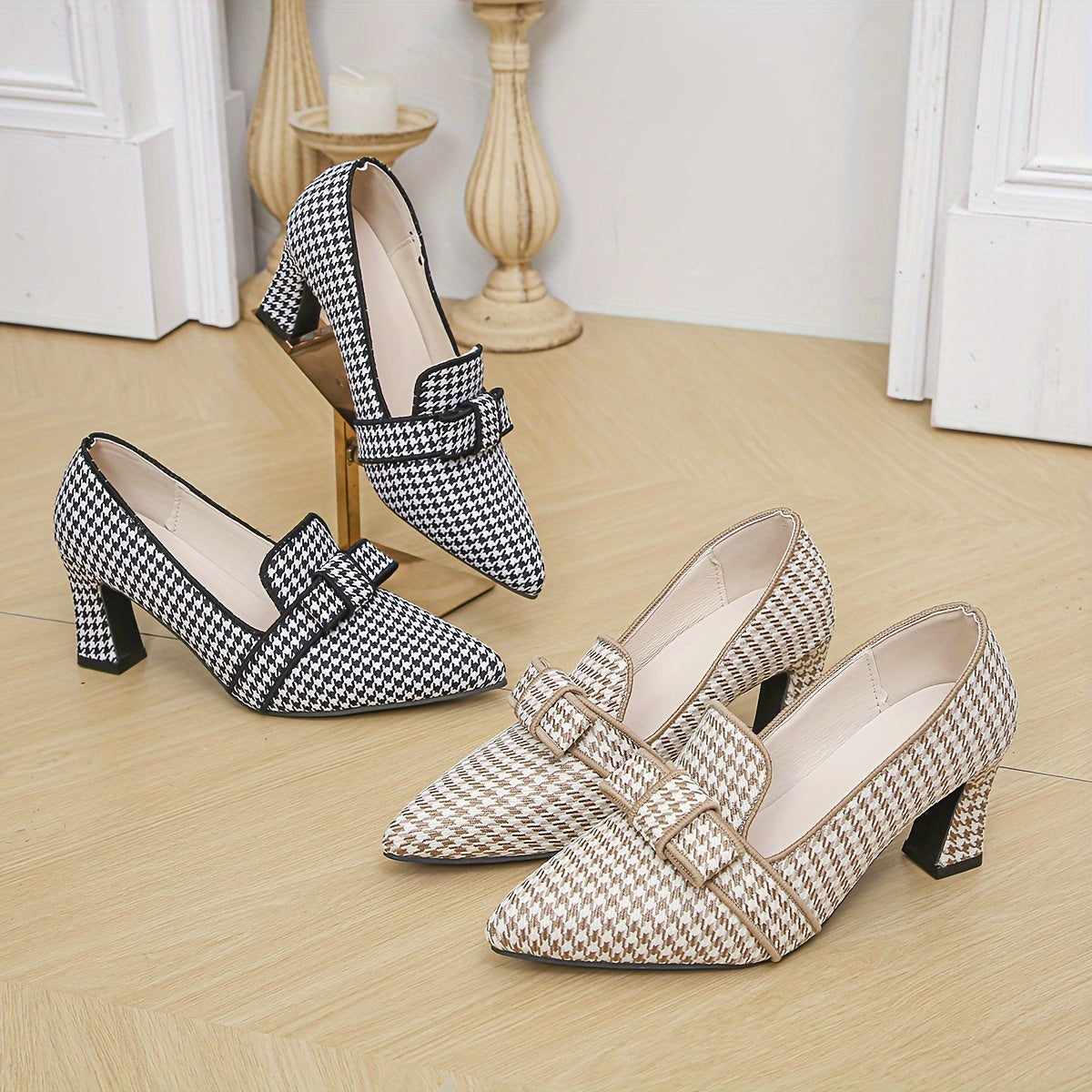 Leontine – Houndstooth Print Heeled Pumps