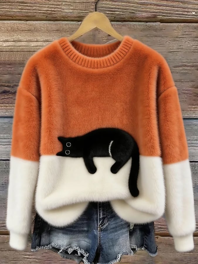 Relaxed Fit Cat Graphic Sweater