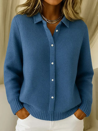 Esmae – Sleek Cotton Blend Collared Cardigan