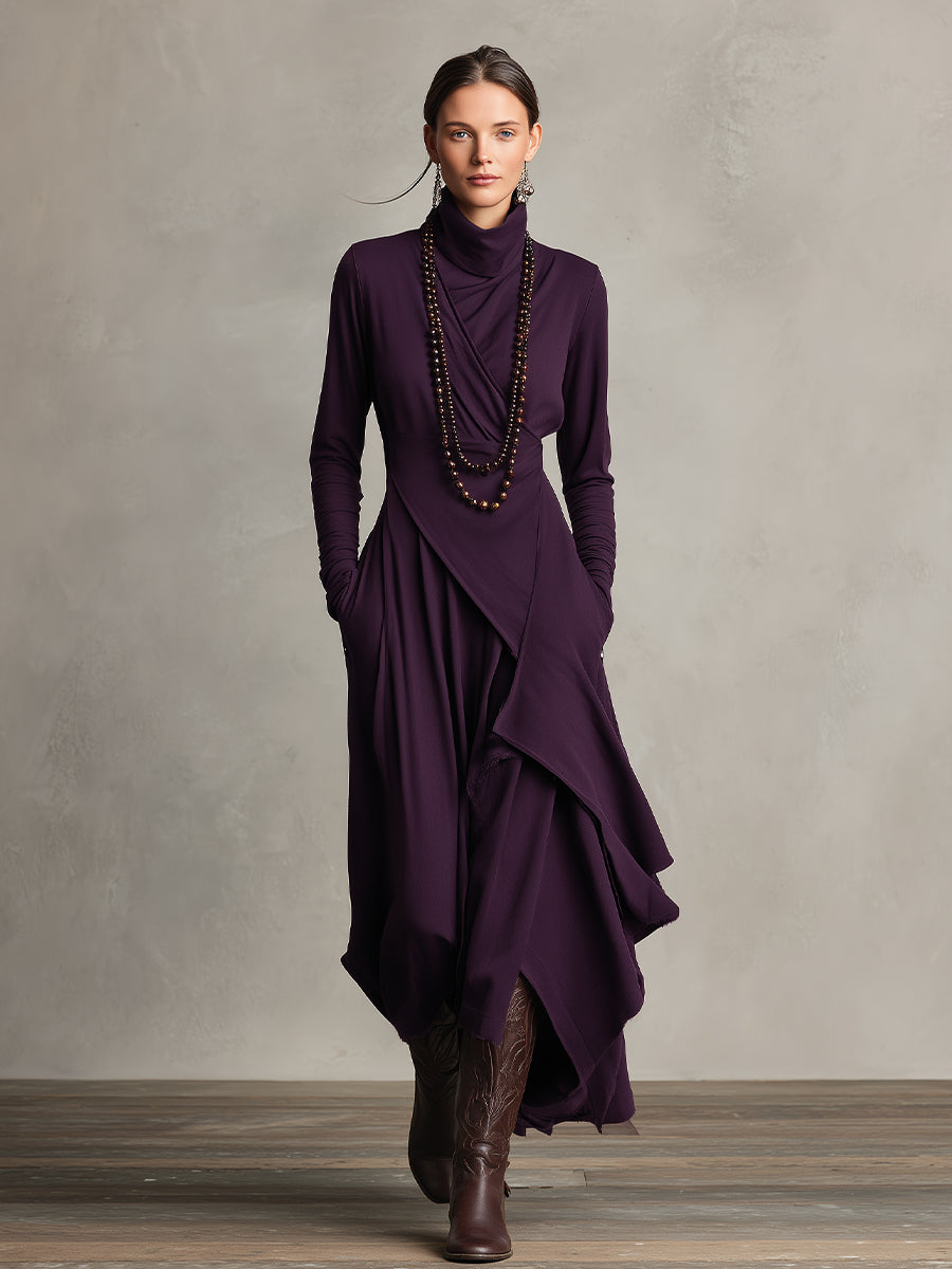 Natalia – Turtleneck Asymmetric Maxi Knit Dress