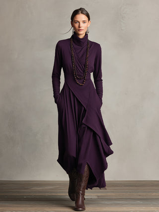 Natalia – Turtleneck Asymmetric Maxi Knit Dress