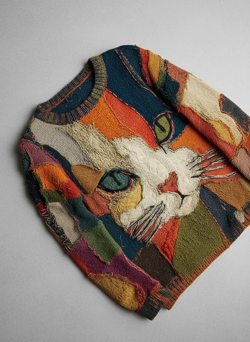 Creative Cat Patchwork Sweater
