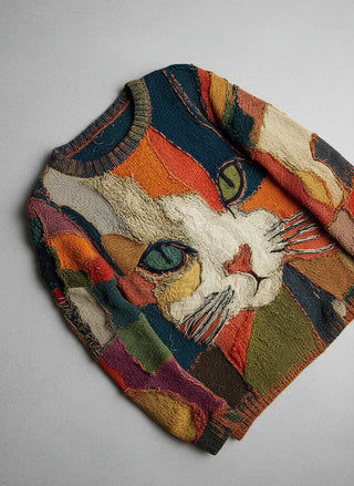Creative Cat Patchwork Sweater