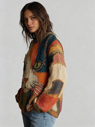 Creative Cat Patchwork Sweater