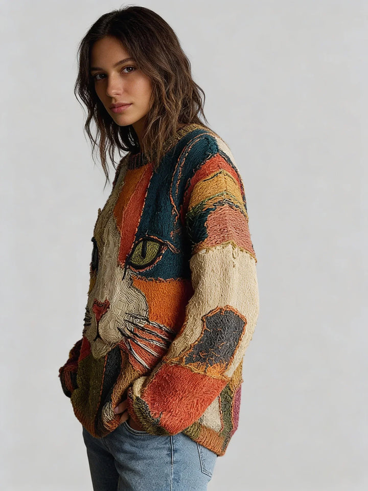 Creative Cat Patchwork Sweater