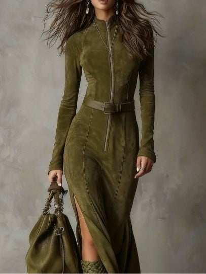 Maisie – Elegant Long Suede Dress