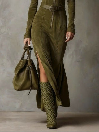 Maisie – Elegant Long Suede Dress