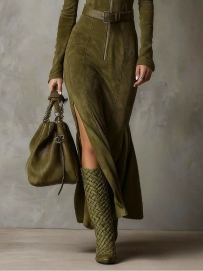 Maisie – Elegant Long Suede Dress