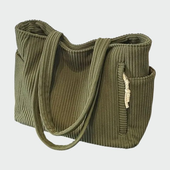 Ribbed Tote Bag with Cord Detail