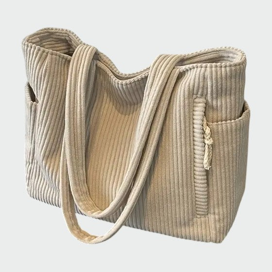 Ribbed Tote Bag with Cord Detail