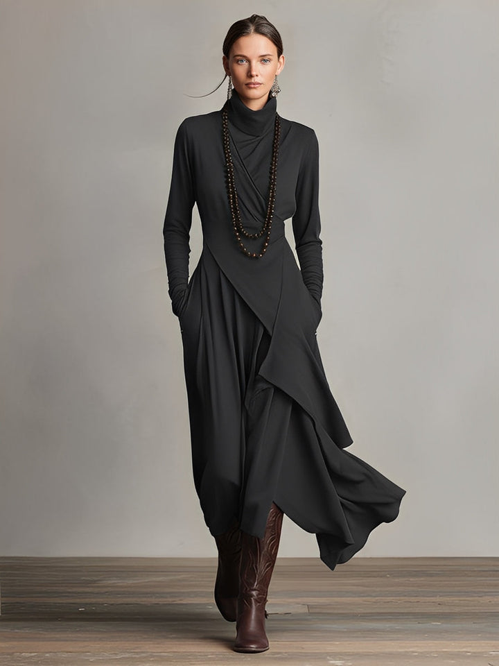 Natalia – Turtleneck Asymmetric Maxi Knit Dress