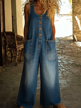 Vintage Washed Cotton Denim Overalls