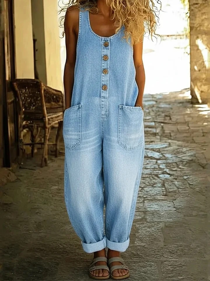 Vintage Washed Cotton Denim Overalls