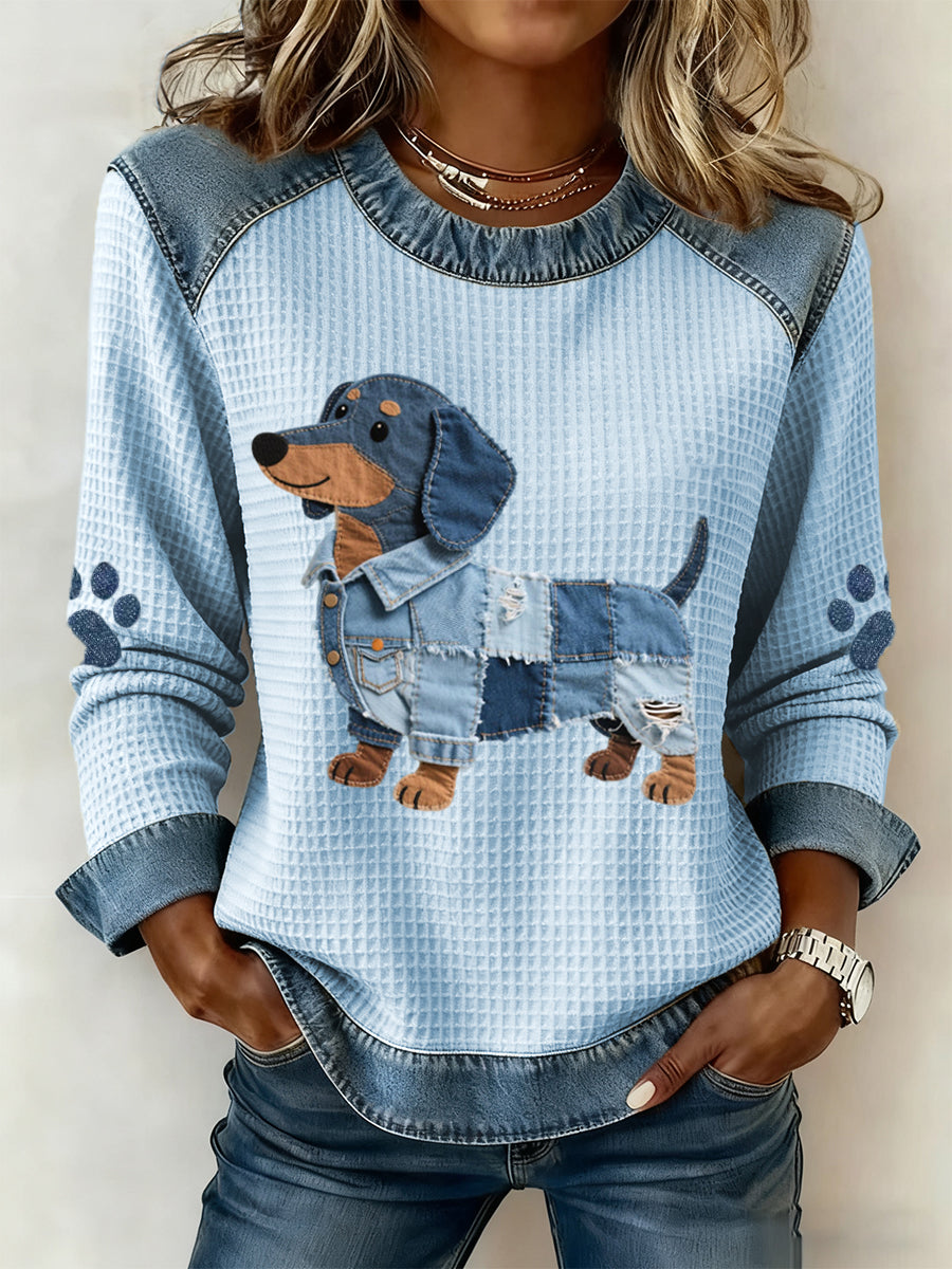 Paloma – Adorable Patchwork Denim Dachshund