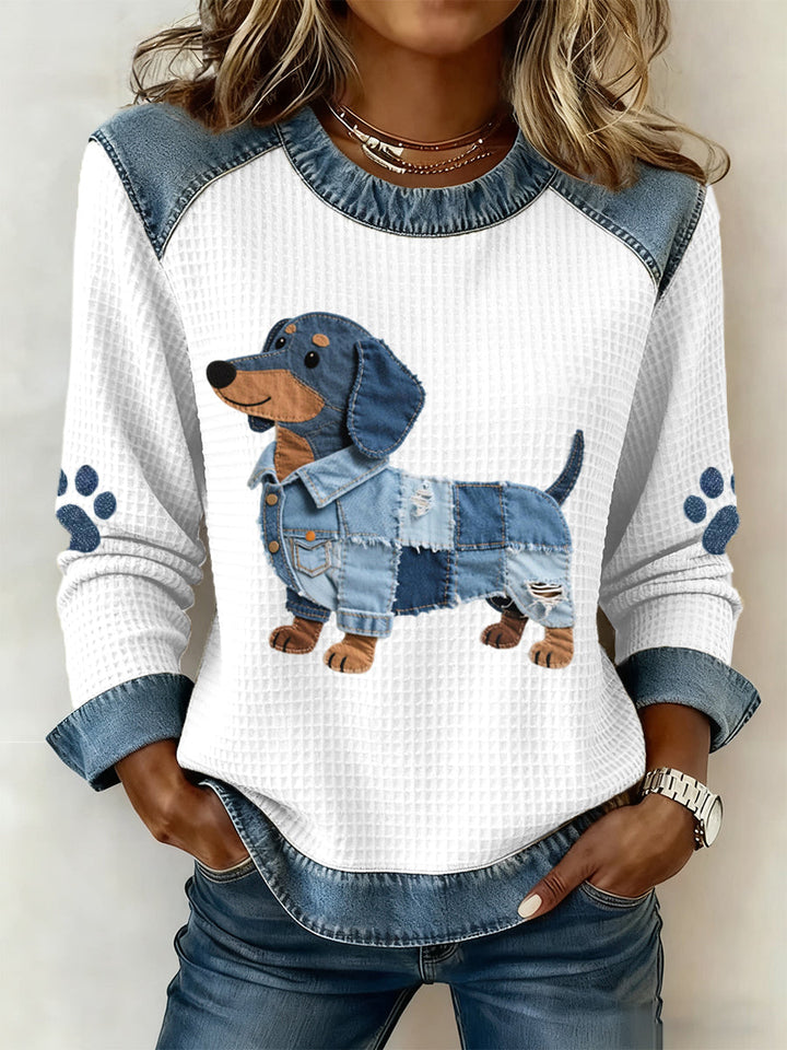 Paloma – Adorable Patchwork Denim Dachshund