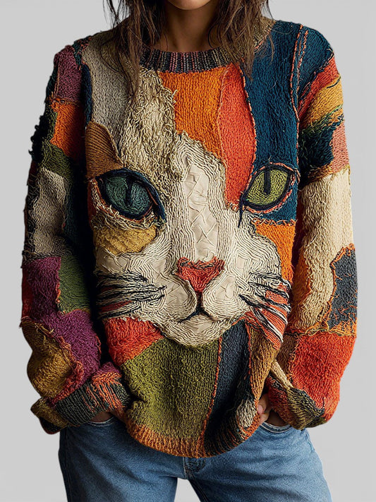 Creative Cat Patchwork Sweater