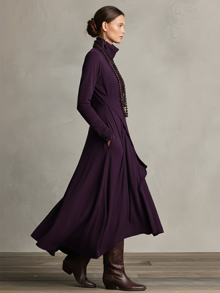 Natalia – Turtleneck Asymmetric Maxi Knit Dress