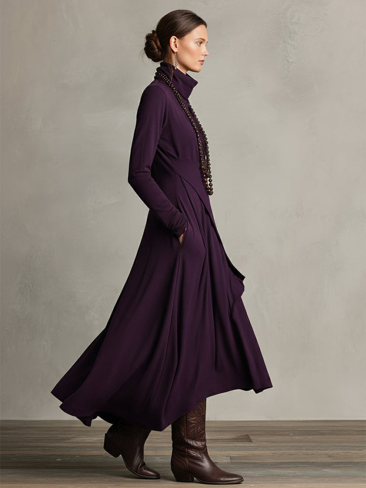 Natalia – Turtleneck Asymmetric Maxi Knit Dress