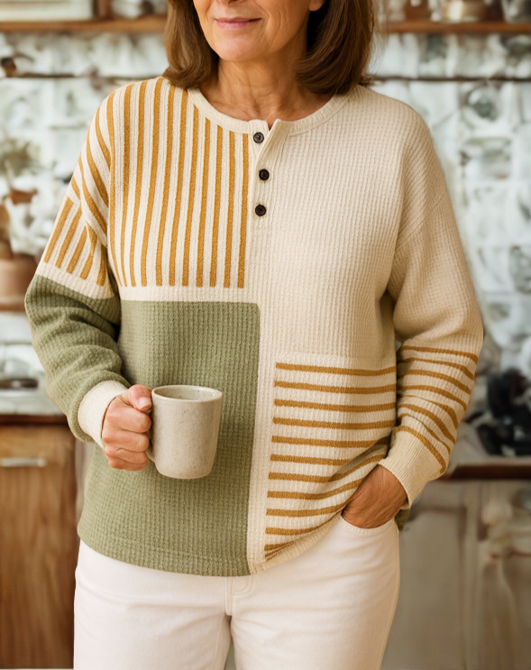Abigail - Two-Tone Waffle Knit Top